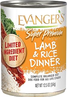 Evanger's Super Lamb & Rice Dinner – 12 Count, 12.5 oz Each – Limited Ingredient Diet, Grain & Gluten Free, Fortified with Spinach & Kale – Wet Dog Food