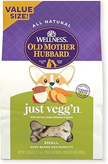Old Mother Hubbard Wellness Just Vegg'n Dog Biscuits, Natural, Training Treats, Sweat Potato, Oats, Apples & Carrots Flavor, Small Size, (3.3 Pound Bag)