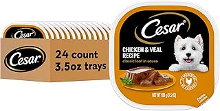 Cesar Classic Loaf in Sauce Adult Wet Dog Food Chicken & Veal, Wet Food for Dogs, 3.5 oz Easy Peel Trays, 24 Count