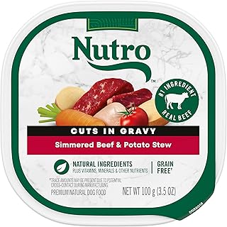 Nutro Adult Wet Dog Food, Natural Grain Free Dog Food Wet Cuts in Gravy Simmered Beef & Potato Stew Recipe, 3.5 oz. Tray