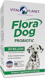 Vital Planet - Flora Dog Probiotic Chewable Tablets Supplement with 20 Billion Cultures and 10 Strains, High Potency Immune and Digestive Support Probiotics for Dogs, 30 Beef Flavored Chewable Tablets