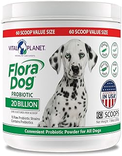 Vital Planet - Flora Dog Probiotic Powder Supplement with 20 Billion Cultures and 10 Strains, High Potency Immune and Digestive Support Probiotics for Dogs, 7.84 oz., 222 Grams, 60 Servings