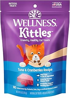 Wellness Kittles Crunchy Natural Grain Free Cat Treats, Tuna & Cranberries Recipe, All Life Stages, 6-Ounce Bag
