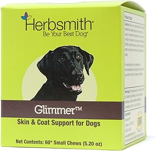 Herbsmith Glimmer - Dog Healthy Skin and Coat + Dog Treatment for Dry Itchy Skin - Omega-3 Supplement for Dogs - 60ct Small Chews