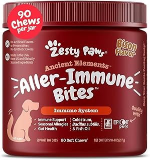 Zesty Paws Dog Allergy Relief - Anti Itch Supplement - Omega 3 Probiotics for Dogs - Digestive Health - Soft Chews for Skin & Seasonal Allergies - with Epicor Pets - Bison - 90ct
