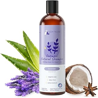 kin+kind Oatmeal Shampoo for Dogs & Cats – Natural Anti Itch Pet Shampoo for Sensitive Skin w/Colloidal Oatmeal, Coconut Oil & Olive Oil – Moisturizing Oatmeal Bath for Dry, Itchy – Lavender 12 fl oz