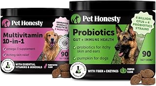 Digestive Probiotics for Dogs + 10 in 1 Multivitamin Soft Chew Supplement Bundle - Dog Vitamins - Probiotics, Pumpkin, Digestive Enzyme for Dogs, Dog Vitamins for Overall Health