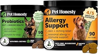 Digestive Probiotics for Dogs + Allergy Support Soft Chew Supplement Bundle - Probiotics, Digestive Enzymes, Salmon Oil and Omega 3 Fish Oil, Itch Relief for Dogs, Coat and Skin Health