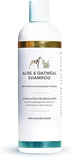PetScy - Aloe & Oatmeal Shampoo for Dogs and Cats, Moisturizing Pet Shampoo for Skin Relief, All-Natural, Soap-Free & Gentle, Pina Colada Scent, 12 Oz