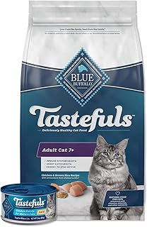 Blue Buffalo Tastefuls Adult 7+ Natural Cat Food Bundle, Dry and Wet, Chicken (7-lb Dry + 3oz Cans 24ct)