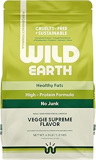 Wild Earth Vegan Dry Dog Food Performance Formula | Plant-Based Vegetarian Kibble | Wheat-Free, Allergen-Free, Veterinarian-Developed | Veggie Supreme Flavor, 4lb Bag