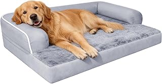 Comfort Expression Extra Large Dog Bed - Orthopedic Waterproof Dog Bed with Washable Removable Cover Thick XL Egg-Crate with Memory Foam Bolster Pet Sofa Couch 42 x 30
