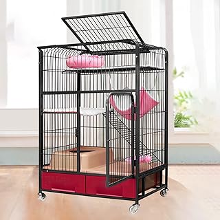 Cat Cage - Heavy Duty Dog Crate Strong Metal Dog Cage Dog Kennels Cat House Cat Condo Folding Metal Crate Cage for Medium and Large Dogs Pet Playpen Indoor Outdoor with Four Wheels (Black Three Lay