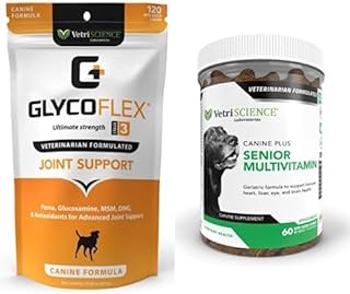 VetriScience Glycoflex 3 Clinically Proven Hip and Joint Supplement for Dogs, 120 Chews & Canine Plus MultiVitamin for Senior Dogs, 60 Chews
