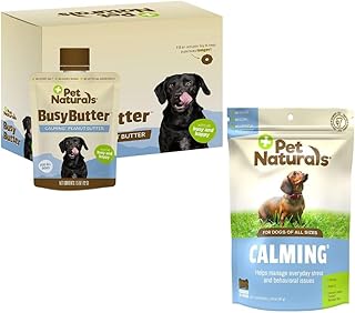 Pet Naturals BusyButter Easy Squeeze Calming Peanut Butter for Dogs, 6 Pouches & Calming Treats for Dogs, 30 Chews