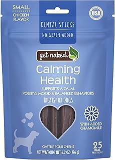 Get Naked Calming Dental Sticks for Dogs – Grain-Free Chicken Flavor, Anxiety Relief with Chamomile, Passion Flower, No CBD, Tartar Control, Gluten-Free – Small Sticks 6.2 oz Bag