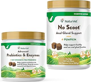 NaturVet Advanced Probiotics, Healthy Enzymes and PB6 Probiotic Supplement for Your Dogs Stomach, 120 Soft Chews & No Scoot for Dogs - 120 Soft Chews - Supports Healthy Anal Gland & Bowel Function
