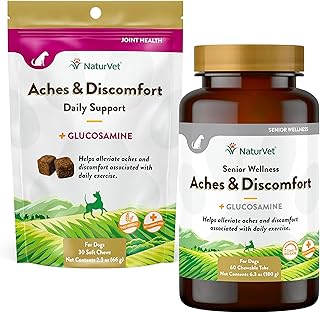 NaturVet Aches & Discomfort Dog Supplement Plus Glucosamine – Supports Canine Joint Health – Helps Relieves Exercise Aches – 30 Soft Chews & Senior Wellness Aches & Discomfort for Dogs – 60 Chewables