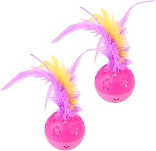 BeeSpring Cat Balls Interactive Cat Toy Feather Balls with Loud Bell Inside (2Pcs Red)