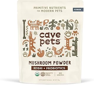 Cave Pets, Super Blend Powder, Mushroom Mycelium and Dog Probiotic Supplement for Immunity and Digestive Health Support, Reishi & Probiotics, 90 Servings