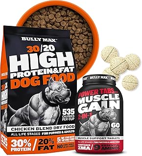 Bully Max 30/20 High Protein Dry Dog Food (5lbs. Bag) and Muscle Builder Multivitamin Supplement (60 tabs) Bundle for Puppies & Adults, All Breeds – Supporting Balanced Canine Nutrition Daily Vitality
