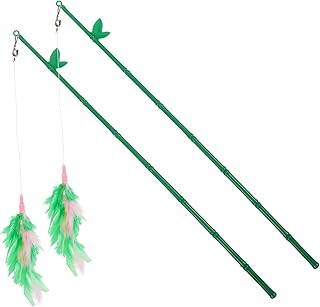 LUOZZY 2 Pcs Cat Wand Toys Interactive Kitten Wand Toy with Feather Cat Teaser Wand Pole Playthings for Indoor Cats Kitten Playing Pet Supplies