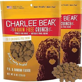 Charlee Bear Dog Treats Small Dogs Training Treats Crunchy Low Cal, Grain Free Canine Snacks, USA, Puppy Training Biscuits, PB & Banana, 2 Pack, 8oz Ea