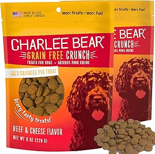 Charlee Bear Dog Treats Small Dogs Training Treats Crunchy Low Cal, Grain Free Canine Snacks, USA, Puppy Training Biscuits, Beef and Cheese, 2 Pack, 8oz Ea