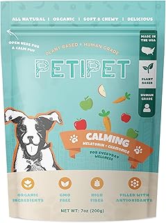 Petipet Calming Chews for Dogs - Plant-Based Calming Supplement w/Melatonin+Chamomile - Calming Aid Soft & Chewy Treats for Relaxing, Stress, Separation, Anxiety Relief, Puppies, Small & Large Breeds