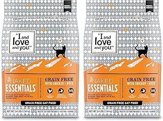 I AND LOVE AND YOU Naked Essentials Dry Cat Food - Chicken + Duck - Grain Free, Real Meat, No Fillers, Prebiotics + Probiotics, 3.4lb Bag (Pack of 2)