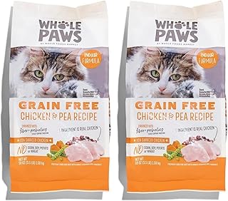 Whole Paws, Grain-Free Dry Cat Food, Chicken & Pea Recipe, Enhanced with Fiber & Prebiotics, Indoor Formula, 3.5 lb (Pack of 2)
