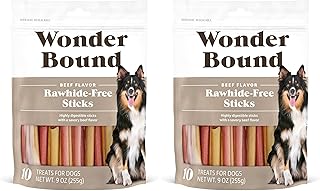 Wonder Bound Beef Flavor Dog Treat Sticks, 10 Count | Rawhide-Free | Dental Health | Easy to Digest | 9 Oz Pack of 2