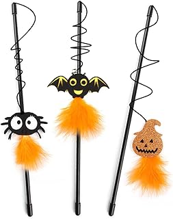 Cat Toys Interactive Cat Toy Feather Cat Toy Cat Stick Cat Wand Toy Feather with Bells Halloween Elemente Retractable Cat Teaser Toy for Kitty Kitten Scratching Exercise Indoor Pack of 3