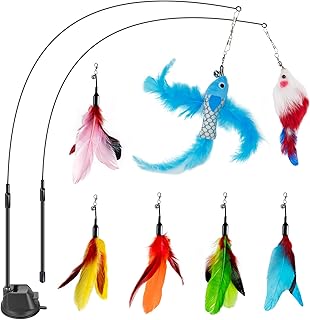 Faux Feather Cat Wand Toy Teaser Toy Kitten - Set Stick Cat Feather Teaser - and Set Toy