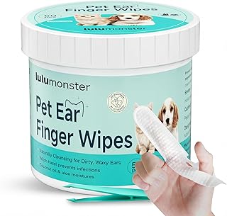 Dog Ear Wipes Finger Pads – Ear Cleaner Finger Wipes for Dogs & Cats, Remove Ear Wax & Odor, Gentle & Unscented