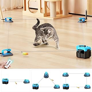 AsFrost Upgraded Interactive Cat Toy for Indoor Cats, Auto/Manual Control DIY Cat Feather Mouse Toy Treadmill for Bored Kitten Puppy Play Chase Run Exercise Hunting Mental Stimulation-Sky Blue
