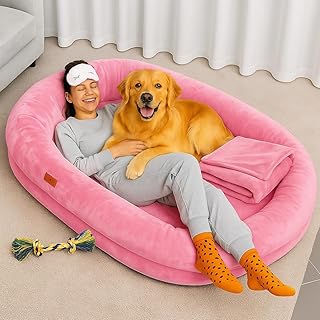 Human Dog Bed for XXL Large – Orthopedic Pet Sofa for Adult Dogs, Durable and Washable, Non-Slip Base, Bed, Couch Giant, Foldable (Pink)