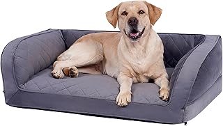 Orthopedic Dog Bed Couch for Large & Medium Dogs, Waterproof XL Memory Foam Pet Beds with Soft Tear-Resistant Fabric & Removable Machine Washable Plush Cover, Non-Slip Bottom, Grey 43x31