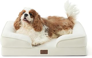 Bedsure Orthopedic Dog Bed Medium Size Dogs - Washable Medium Dog Cat Bed Waterproof, Comfort Pet Couch Sofa with Washable Removable Cover, Pets Bed with Nonskid Bottom, Ivory, 28"