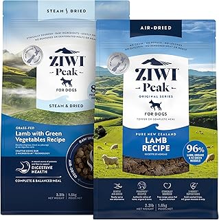 ZIWI Peak Medium Lamb Dry Dog Food Bundle - Air-Dried (35.2oz) + Steam & Dried (52.8oz) with Vegetables