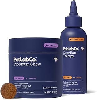 PetLab Co. - Gut & Ear Health Bundle: Probiotics for Dogs, Support Gut Health & Seasonal Allergies, & Ear Cleaner for Dogs, Supporting Yeast & Healthy Ear Canals - Easy to use Formulas