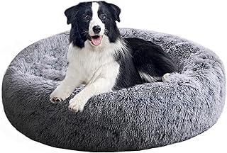 Calming Dog Bed, Anti-Anxiety Pet Bed Fluffy Faux Fur Donut Cat Bed, Self-Warming and Washable Dog Bed with Slip-Resistant Bottom for Medium Dogs and Cats Up to 40 lbs