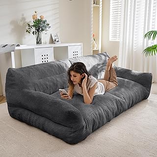 HIGOGOGO Large Human Dog Bed, Giant Human Dog Sofa, Big Comfy Floor Sofa Couch for Pet Families with Foam Chunk Supportive Mat, XXXXL Size Corduroy Orthopedic Bed, Grey