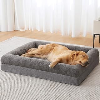 RRPETHOME Washable Dog Beds Large Sized Dog Couch, Extra Large Orthopedic Dogs Beds with Removable Cover, Waterproof Pet Bed with Bolsters, Pet Sofa Bed with Non Slip Bottom, Large, Grey