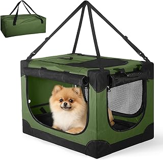 24" Small Dog Crate,Portable Crate for Small Dogs, Portable Travel Pet Crates,Soft Dog Crate Collapsible Dogs Crate,with 4 Mesh Doors, Foldable Car Kennel for Puppy with Handle for Outdoor - Green