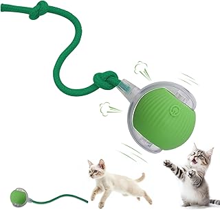 Interactive Cat Dog Toy Ball: Indoor Automatic Moving Smart Rolling Fun Pet Game with Led Light and Tail for Motion Activated, Kitten Puppy Present, Chase Exercise, Hunting Simulation-Upgrade (Green)