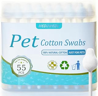 Pet Cotton Swabs, 55 Count｜Gourd-Shaped Tips｜Soft Cotton & Paper Stick｜Dog & Cat Ear Cleaner Swabs｜Safe Grooming Tool for Pets