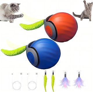 2026 Newly upgraded Version 3.0 Cat Toys，Interactive Cat Toys for Indoor Cats，Automatic Cat Toy, Interactive Cat Toy，Smart 3.0 Pet Toys, Electronic Rollerball Pet Chase Toys (Blue + Orange - 2 Pieces)
