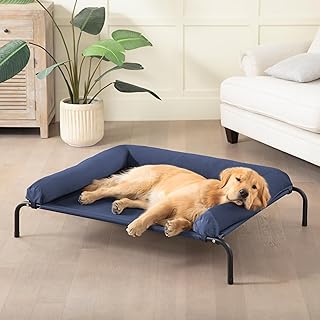 Cooling Elevated Dog Bed, Outdoor Raised Dog Beds, Medium Waterproof Dogs Cot W/Breathable Mesh, Pet Cot W/Portable Removable Bolster