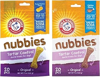 Arm & Hammer Nubbies Dental Treats for Dogs – Peanut Butter & Chicken Flavor Dog Dental Chews, Fights Bad Breath, Plaque & Tartar, Baking Soda Enhanced Oral Care Dog Treats, 20 Count Each